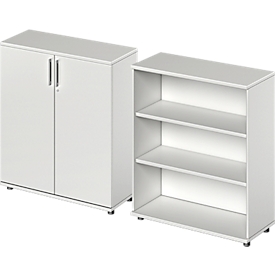 Schäfer Shop Genius Armoire à portes battantes + étagère TETRIS WOOD, 3 hauteurs de classeurs, L 1000 mm chacune, gris clair