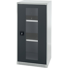 Schäfer Shop Genius Armoire à portes battantes FS, acier, fenêtre, trous d'aération, L 545 x P 520 x H 1105 mm, 3 HC, gris clair/gris anthracite, jusqu'à 150 kg