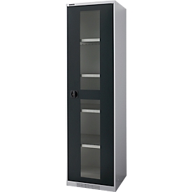 Schäfer Shop Genius Armoire à portes battantes FS, acier, fenêtre, trous d'aération, L 545 x P 620 x H 1950 mm, 5 HC, alu blanc/gris anthracite, jusqu'à 250 kg