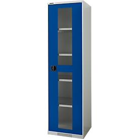 Schäfer Shop Genius Armoire à portes battantes FS, acier, fenêtre, trous d'aération, L 545 x P 620 x H 1950 mm, 5 HC, gris clair/bleu gentiane, jusqu'à 250 kg