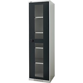 Schäfer Shop Genius Armoire à portes battantes FS, acier, fenêtre, trous d'aération, L 545 x P 620 x H 1950 mm, 5 HC, gris clair/gris anthracite, jusqu'à 250 kg