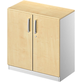 Schäfer Shop Genius Armoire à portes battantes TETRIS SOLID, 2 HC, l. 800 mm, verrouillable, avec plateau de finition, coloris érable/alu blanc 