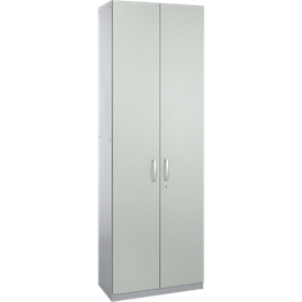Schäfer Shop Genius Armoire à portes battantes TETRIS SOLID, corps en acier, 6 HC, l. 800 mm, verrouillable, gris clair/alu blanc 