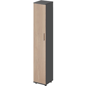 Schäfer Shop Genius Armoire à portes battantes TETRIS WOOD, 6 HC, L 400 x P 421 x H 2270 mm, hauteur avec patins, porte à gauche graphite/chêne