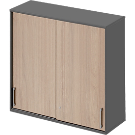 Schäfer Shop Genius Armoire à portes coulissantes à poser TETRIS WOOD, 3 HC, L 1200 mm,graphite/chêne