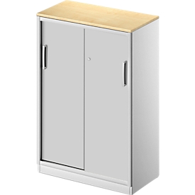 Schäfer Shop Genius Armoire à portes coulissantes TETRIS SOLID, 3 HC, 2 tablettes, L 800 mm, plaque de recouvrement 19 mm, décor érable/alu blanc