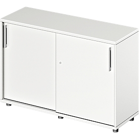 Schäfer Shop Genius Armoire à portes coulissantes TETRIS WOOD, 2 HC, l. 1200 x P 421 x H 800 mm, hauteur avec patins inclus, blanc
