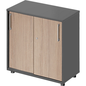 Schäfer Shop Genius Armoire à portes coulissantes TETRIS WOOD, 2 HC, L 800 mm, hauteur incl. patins, graphite/chêne