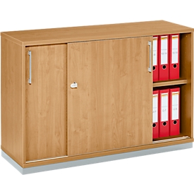 Schäfer Shop Genius Armoire à portes coulissantes TETRIS WOOD, 2 HC, socle en acier inclus, L 1200 x P 421 x H 800 mm, décor hêtre