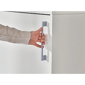 Schäfer Shop Genius Armoire à portes coulissantes TETRIS WOOD, 3 HC, L 1200 mm, socle en acier inclus, gris clair