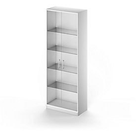 Schäfer Shop Genius Armoire à portes vitrées TETRIS SOLID, corps en acier, 5 HC, l. 800 mm, alu blanc