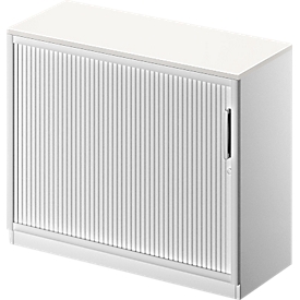 Schäfer Shop Genius Armoire à rideau coulissant transversal TETRIS SOLID, 2 HC, l. 1000 mm, avec plateau de finition de 19 mm, blanc/alu blanc