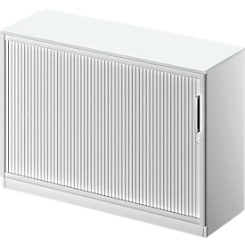 Schäfer Shop Genius Armoire à rideau coulissant transversal TETRIS SOLID, 2 HC, l. 1200 x P 413 x H 818 mm, avec socle et plateau de finition, gris clair/alu blanc 