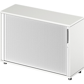 Schäfer Shop Genius Armoire à rideau coulissant transversal TETRIS WOOD, 2 HC, l. 1200 mm, hauteur (patins inclus), blanc
