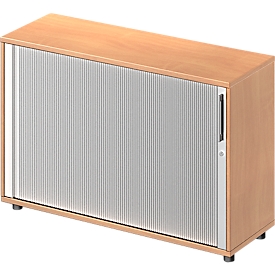 Schäfer Shop Genius Armoire à rideau coulissant transversal TETRIS WOOD, 2 HC, l. 1200 mm, hauteur (patins inclus), coloris hêtre