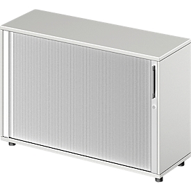 Schäfer Shop Genius Armoire à rideau coulissant transversal TETRIS WOOD, 2 HC, l. 1200 mm, hauteur (patins inclus), gris clair