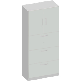 Schäfer Shop Genius Armoire combinée TETRIS SOLID, 1 étagère derrière 2 portes + 3 tiroirs à DS, l. 800 x P 413 x H 2143 mm, gris clair/alu blanc