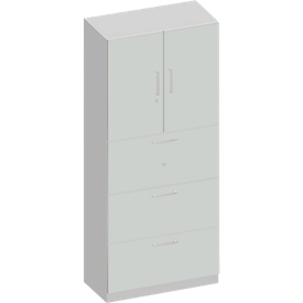 Schäfer Shop Genius Armoire combinée TETRIS SOLID, 2 étagères derrière 2 portes + 3 tiroirs à DS, l. 800 x P 413 x H 2239 mm, gris clair/alu blanc