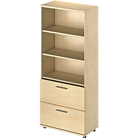 Schäfer Shop Genius Armoire combinée TETRIS WOOD, 5 HC, H 1910 mm, 2 tiroirs à dossiers suspendus, hauteur (patins inclus), coloris érable