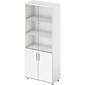 Schäfer Shop Genius Armoire combinée TETRIS WOOD, 5 HC, H 1910 mm Portes en verre et portes battantes, hauteur y compris patins, blanc