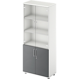 Schäfer Shop Genius Armoire combinée TETRIS WOOD, 5 HC, H 1910 mm Portes vitrées et battantes, hauteur avec patins, blanc/graphite