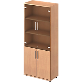 Schäfer Shop Genius Armoire combinée TETRIS WOOD, 5 HC, H 1910 mm Portes vitrées et battantes, hauteur y compris patins, décor hêtre