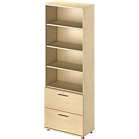 Schäfer Shop Genius Armoire combinée TETRIS WOOD, 6 HC, H 2270 mm, 2 tiroirs à dossiers suspendus, hauteur (patins inclus), coloris érable