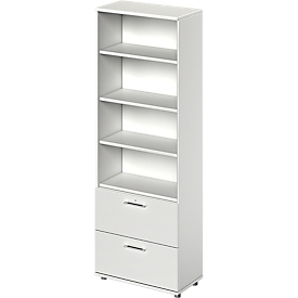Schäfer Shop Genius Armoire combinée TETRIS WOOD, 6 HC, H 2270 mm, 2 tiroirs à dossiers suspendus, hauteur (patins inclus), gris clair