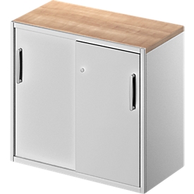 Schäfer Shop Genius Armoire d'appoint TETRIS SOLID, 2 HC, à la hauteur de bureau, l. 800 mm, plateau de finition de 25 mm, cerisier Romana/alu blanc