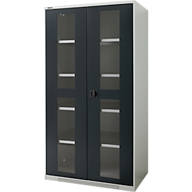 Schäfer Shop Genius Armoire en acier FS, en tôle d'acier, avec fenêtre d'inspection, trous de ventilation, L 1055 x P 620 x H 1950 mm, 5 HC, jusqu'à 500 kg, gris clair/anthracite
