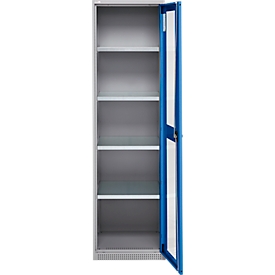 Schäfer Shop Genius Armoire en acier FS, en tôle d'acier, avec fenêtre d'inspection, trous de ventilation, L 545 x P 520 x H 1950 mm, 5 HC, jusqu'à 250 kg, alu blanc/bleu gentiane