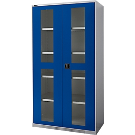 Schäfer Shop Genius armoire pour charges lourdes FS, en tôle d'acier, avec fenêtre de visualisation, L 1055 x P 520 x H 1950 mm, 5 OH, aluminium blanc/bleu azur, jusqu'à 1000 kg