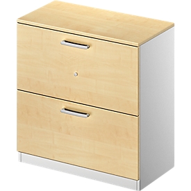 Schäfer Shop Genius Armoire pour dossiers suspendus TETRIS SOLID, 2 HC, L 800 mm, verrouillable, avec plaque de recouvrement, décor érable/alu blanc
