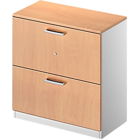 Schäfer Shop Genius Armoire pour dossiers suspendus TETRIS SOLID, 2 HC, L 800 mm, verrouillable, avec plaque de recouvrement, décor hêtre/alu blanc