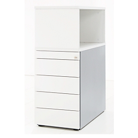 Schäfer Shop Genius Beistellcontainer mit Aufsatzregal, abschließbar, grifflos, weiß 