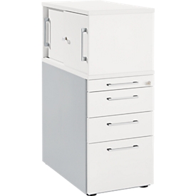 Schäfer Shop Genius Beistellcontainer mit Aufsatzschrank inkl. Schiebetür, Container & Schiebetür abschließbar, mit Griff eckig, weiß 