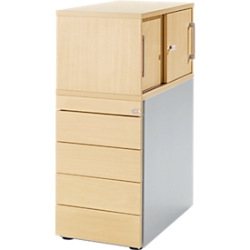 Schäfer Shop Genius Beistellcontainer mit Aufsatzschrank inkl. Schiebetür, Container & Schiebetür abschließbar, mit Griffnut, ahorn 