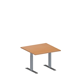 Schäfer Shop Genius Besprechungstisch MODENA FLEX, Quadrat, T-Fuß Rechteckrohr, B 1000 x T 1000 x H 650-850 mm, Buche/weißaluminium RAL 9006
