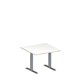 Schäfer Shop Genius Besprechungstisch MODENA FLEX, Quadrat, T-Fuß Rechteckrohr, B 1000 x T 1000 x H 650-850 mm, weiß/weißaluminium RAL 9006