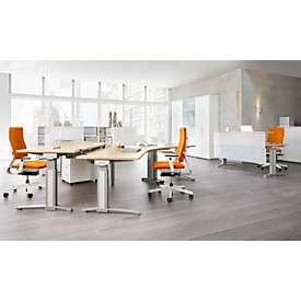 Schäfer Shop Genius Bureau 135° Ergostyle Planova, extension à gauche, réglage manuel de la hauteur, l. 2165 x P 800 mm, coloris érable/alu blanc 
