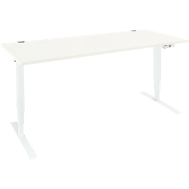 Schäfer Shop Genius bureau AERO FLEX, elektrisch in hoogte verstelbaar, rechthoekig, T-poot, B 1600 mm, wit/wit + memory-paneel