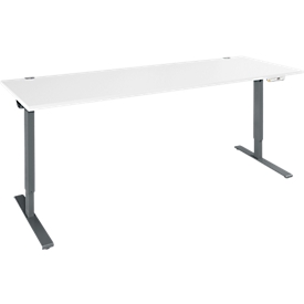 Schäfer Shop Genius bureau AERO FLEX, elektrisch in hoogte verstelbaar, rechthoekig, T-poot, B 2000 mm, wit/antraciet + memorypaneel