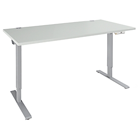 Schäfer Shop Genius bureau AERO FLEX, elektrisch in hoogte verstelbaar, rechthoekig, T-voet, B 1200 mm, aluminium lichtgrijs/wit