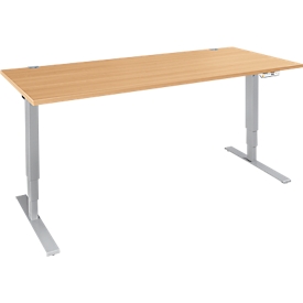 Schäfer Shop Genius bureau AERO FLEX, elektrisch in hoogte verstelbaar, rechthoekig, T-voet, B 1600 x D 800 x H 620-1280 mm, beuken/blank aluminium