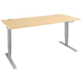 Schäfer Shop Genius bureau AERO FLEX, elektrisch in hoogte verstelbaar, rechthoekig, T-voet, B 1800 x D 800 x H 620-1280 mm, ahorn/blank aluminium