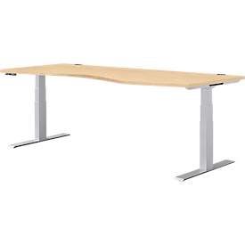 Schäfer Shop Genius Bureau asymétrique MODENA FLEX, réglage élect. de la hauteur, extension à droite, l. 1800 mm, érable 