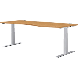 Schäfer Shop Genius Bureau asymétrique MODENA FLEX, réglage élect. de la hauteur, extension à droite, l. 1800 mm, hêtre 