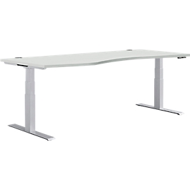 Schäfer Shop Genius Bureau asymétrique MODENA FLEX, réglage élect. de la hauteur, extension à gauche, l. 1800 mm, gris clair 