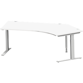 Schäfer Shop Genius Bureau d'angle MODENA FLEX 135°, approche à droite, tube rectangulaire à piétement en C, L 2165 mm, blanc/blanc