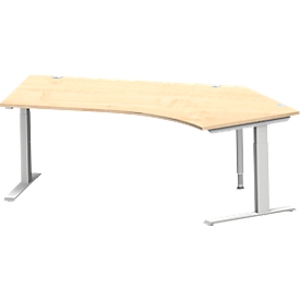 Schäfer Shop Genius Bureau d'angle MODENA FLEX 135°, approche à droite, tube rectangulaire à piétement en C, L 2165 mm, érable/blanc